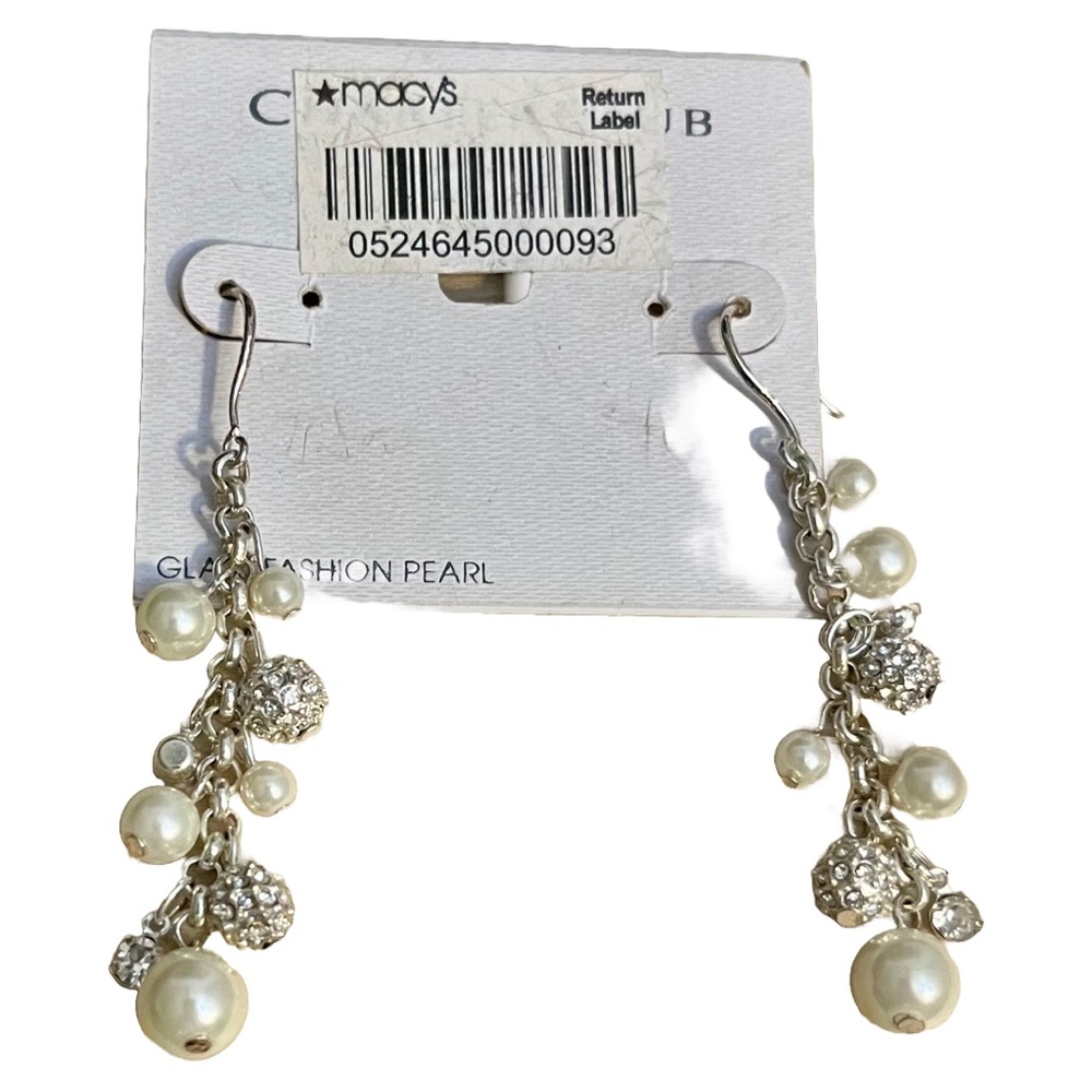 Glass Fashion White Pearls and Small Sparkly Beaded Dangle Earrings From Macys